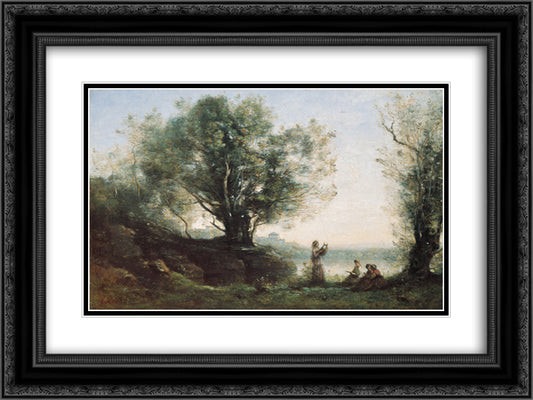 Orpheus Lamenting Eurydice 24x18 Black Ornate Wood Framed Art Print Poster with Double Matting by Corot, Jean Baptiste Camille