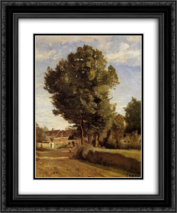 Outskirts of a village near Beauvais 20x24 Black Ornate Wood Framed Art Print Poster with Double Matting by Corot, Jean Baptiste Camille