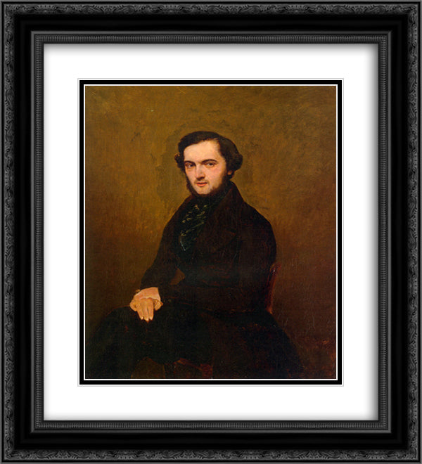 Portrait of a Gentleman 20x22 Black Ornate Wood Framed Art Print Poster with Double Matting by Corot, Jean Baptiste Camille