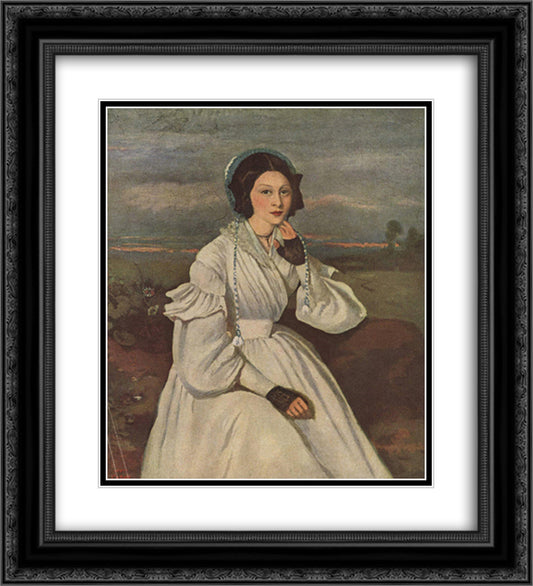 Portrait of Louise Claire Sennegon, future Madame Charmois 20x22 Black Ornate Wood Framed Art Print Poster with Double Matting by Corot, Jean Baptiste Camille