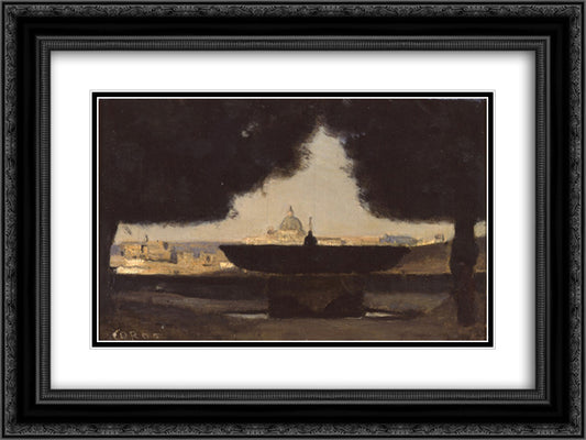 Rome The Fountain of the Academie de France 24x18 Black Ornate Wood Framed Art Print Poster with Double Matting by Corot, Jean Baptiste Camille