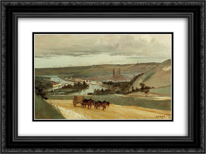 Rouen Seen from Hills Overlooking the City 24x18 Black Ornate Wood Framed Art Print Poster with Double Matting by Corot, Jean Baptiste Camille