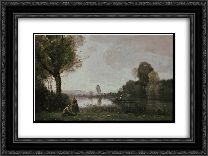 Seine Landscape near Chatou 24x18 Black Ornate Wood Framed Art Print Poster with Double Matting by Corot, Jean Baptiste Camille