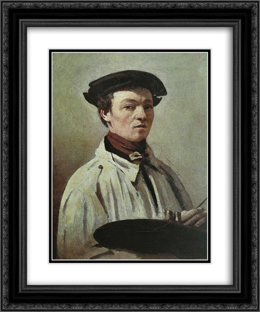 Self Portrait 20x24 Black Ornate Wood Framed Art Print Poster with Double Matting by Corot, Jean Baptiste Camille