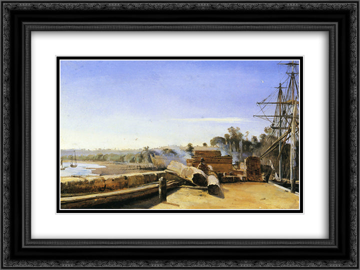 Shipyard in Honfleur 24x18 Black Ornate Wood Framed Art Print Poster with Double Matting by Corot, Jean Baptiste Camille