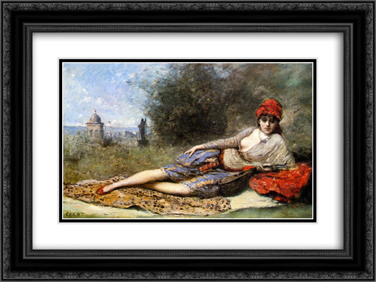 Sicilian Odalisque 24x18 Black Ornate Wood Framed Art Print Poster with Double Matting by Corot, Jean Baptiste Camille