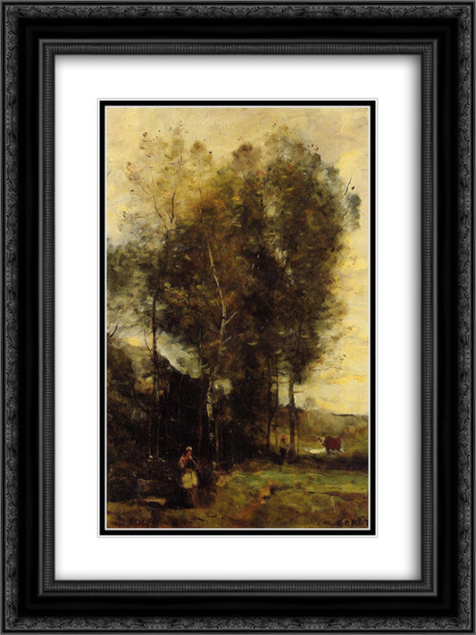 Souvenir of Brittany 18x24 Black Ornate Wood Framed Art Print Poster with Double Matting by Corot, Jean Baptiste Camille