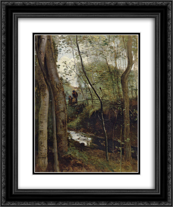Stream in the Woods 20x24 Black Ornate Wood Framed Art Print Poster with Double Matting by Corot, Jean Baptiste Camille