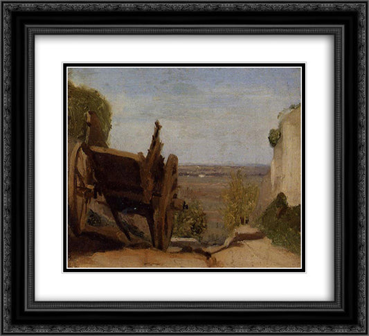 The Cart 22x20 Black Ornate Wood Framed Art Print Poster with Double Matting by Corot, Jean Baptiste Camille