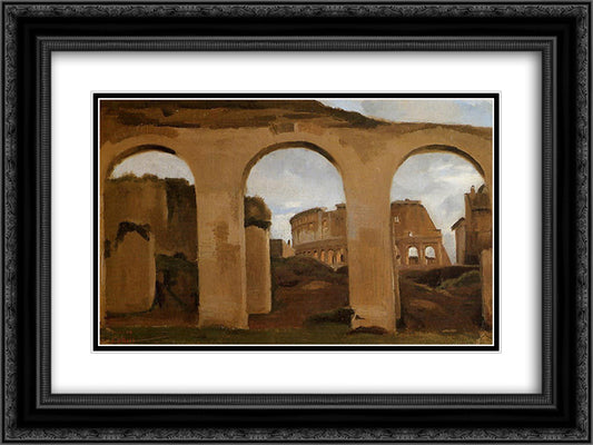 The Colosseum, seen through the Arcades of the Basilica of Constantine 24x18 Black Ornate Wood Framed Art Print Poster with Double Matting by Corot, Jean Baptiste Camille