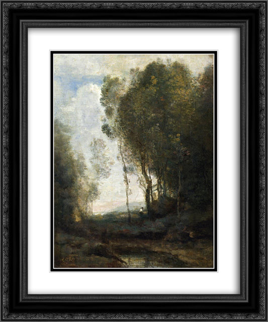 The Edge of the Forest 20x24 Black Ornate Wood Framed Art Print Poster with Double Matting by Corot, Jean Baptiste Camille