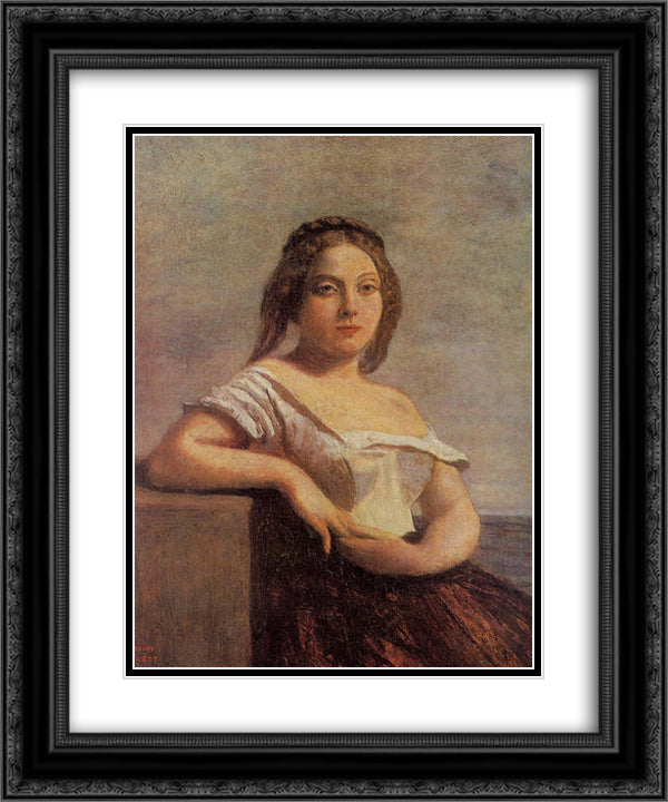 The Fair Maid of Gascony (The Blond Gascon) 20x24 Black Ornate Wood Framed Art Print Poster with Double Matting by Corot, Jean Baptiste Camille