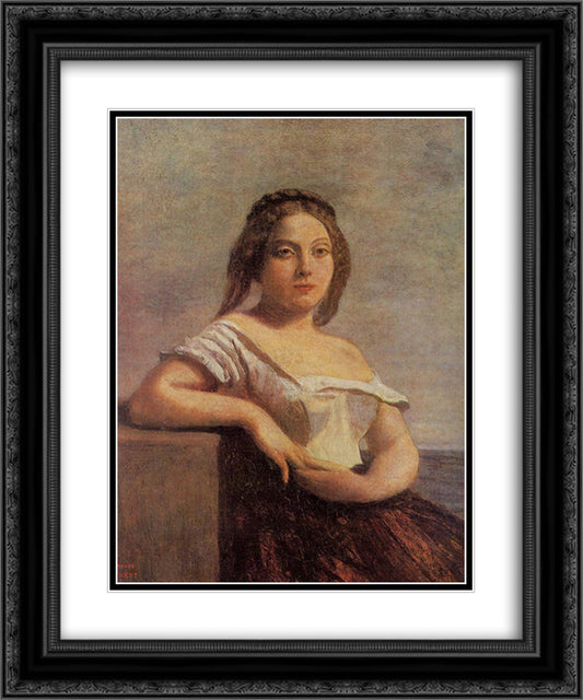 The Fair Maid of Gascony (The Blond Gascon) 20x24 Black Ornate Wood Framed Art Print Poster with Double Matting by Corot, Jean Baptiste Camille