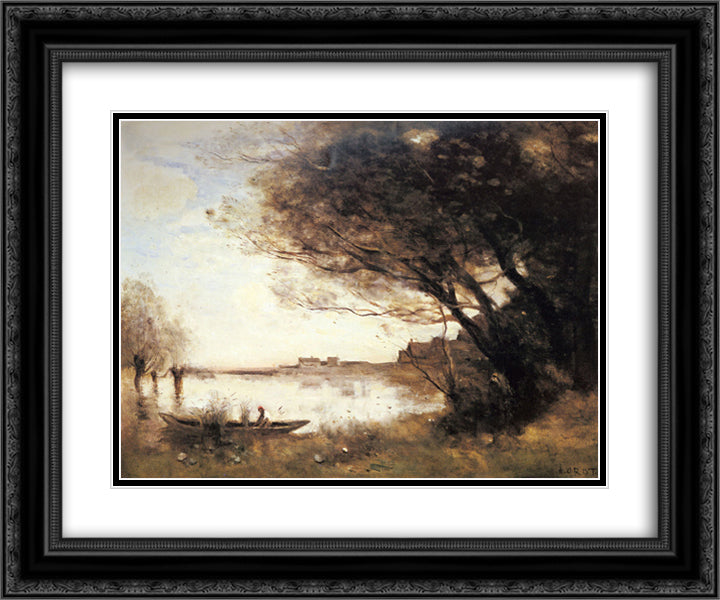 The Flood 24x20 Black Ornate Wood Framed Art Print Poster with Double Matting by Corot, Jean Baptiste Camille