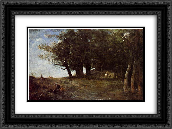 The Forestry Workers 24x18 Black Ornate Wood Framed Art Print Poster with Double Matting by Corot, Jean Baptiste Camille