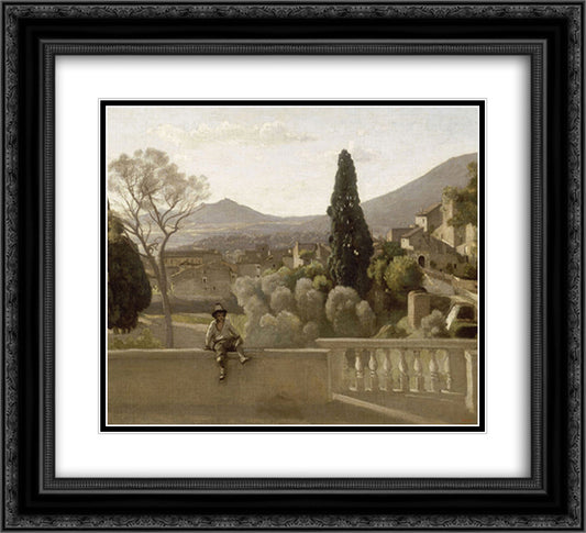 The Gardens of the Villa d'Este, Tivoli 22x20 Black Ornate Wood Framed Art Print Poster with Double Matting by Corot, Jean Baptiste Camille