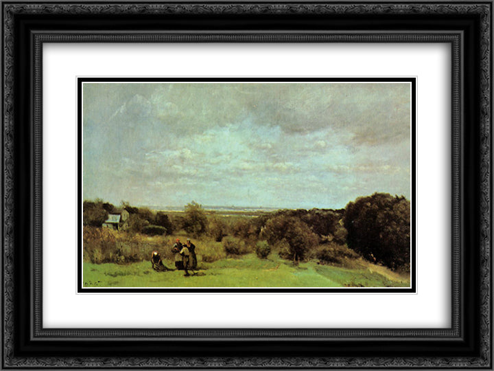The Grape Harvest at Sevres 24x18 Black Ornate Wood Framed Art Print Poster with Double Matting by Corot, Jean Baptiste Camille