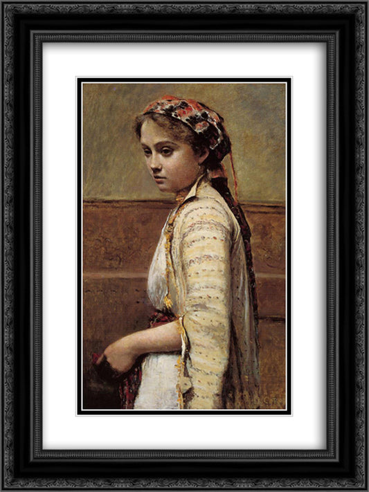 The Greek Girl 18x24 Black Ornate Wood Framed Art Print Poster with Double Matting by Corot, Jean Baptiste Camille