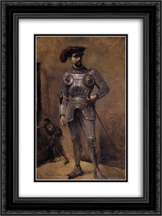 The Knight 18x24 Black Ornate Wood Framed Art Print Poster with Double Matting by Corot, Jean Baptiste Camille