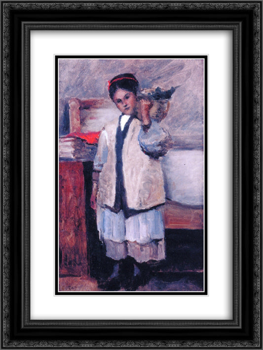 The Little Angel 18x24 Black Ornate Wood Framed Art Print Poster with Double Matting by Corot, Jean Baptiste Camille