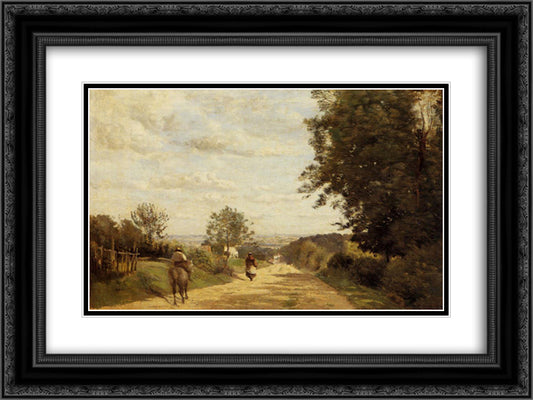 The Road to Sevres 24x18 Black Ornate Wood Framed Art Print Poster with Double Matting by Corot, Jean Baptiste Camille