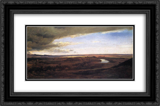 The Roman Cammagna, with the Tiber 24x16 Black Ornate Wood Framed Art Print Poster with Double Matting by Corot, Jean Baptiste Camille