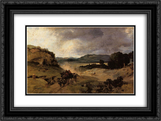 The Roman Campagna (La Cervara) 24x18 Black Ornate Wood Framed Art Print Poster with Double Matting by Corot, Jean Baptiste Camille