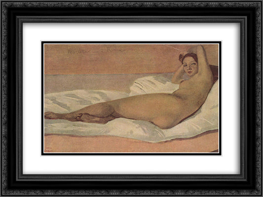 The Roman Odalisque (Marietta) 24x18 Black Ornate Wood Framed Art Print Poster with Double Matting by Corot, Jean Baptiste Camille