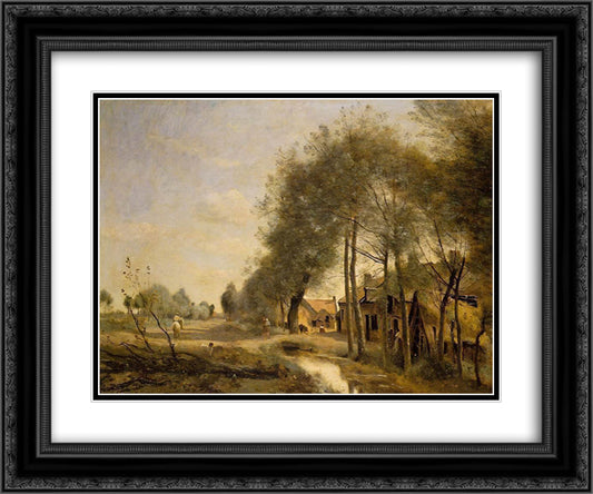 The Sin le Noble Road near Douai 24x20 Black Ornate Wood Framed Art Print Poster with Double Matting by Corot, Jean Baptiste Camille