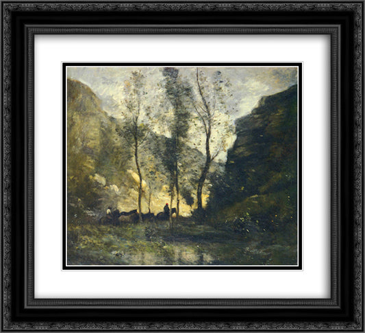 The Smugglers 22x20 Black Ornate Wood Framed Art Print Poster with Double Matting by Corot, Jean Baptiste Camille