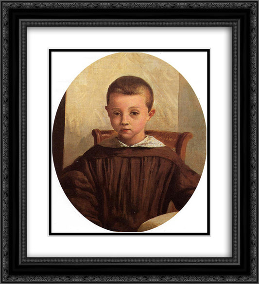The Son of M. Edouard Delalain 20x22 Black Ornate Wood Framed Art Print Poster with Double Matting by Corot, Jean Baptiste Camille
