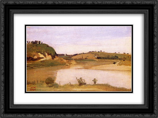 The Tiber near Rome 24x18 Black Ornate Wood Framed Art Print Poster with Double Matting by Corot, Jean Baptiste Camille