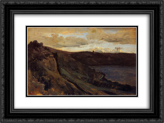 The Tibre River Hemmed in by the Collines 24x18 Black Ornate Wood Framed Art Print Poster with Double Matting by Corot, Jean Baptiste Camille