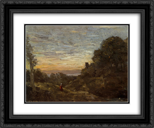 The Tower in the Trees 24x20 Black Ornate Wood Framed Art Print Poster with Double Matting by Corot, Jean Baptiste Camille