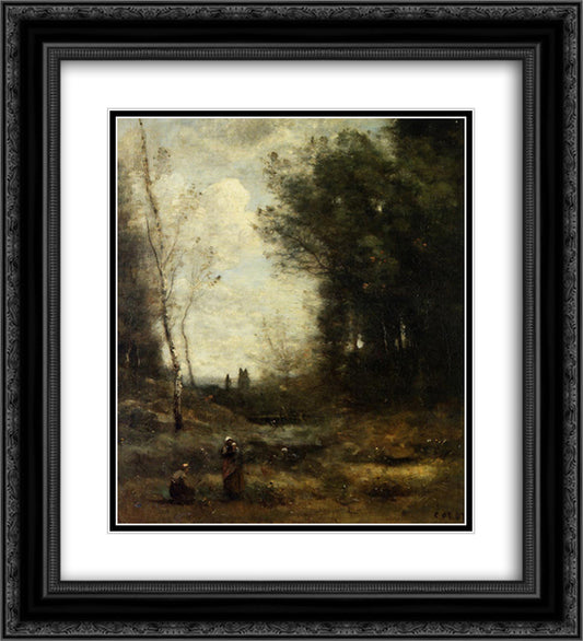 The Valley 20x22 Black Ornate Wood Framed Art Print Poster with Double Matting by Corot, Jean Baptiste Camille