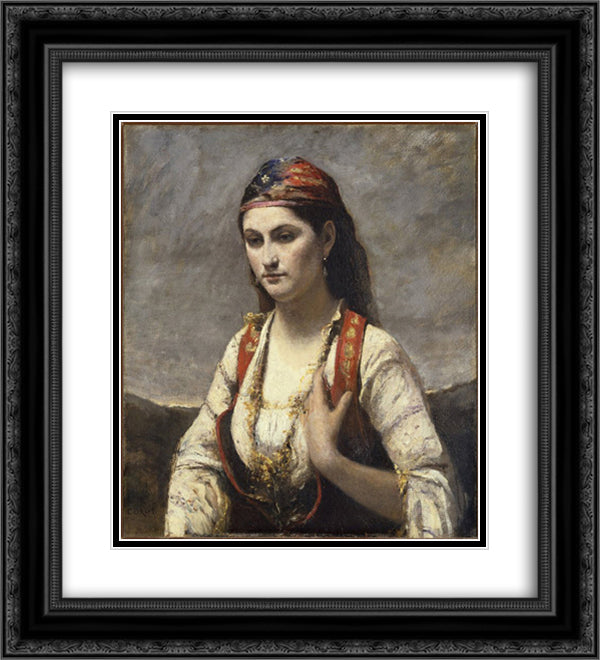 The Young Woman of Albano 20x22 Black Ornate Wood Framed Art Print Poster with Double Matting by Corot, Jean Baptiste Camille