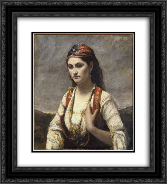 The Young Woman of Albano 20x22 Black Ornate Wood Framed Art Print Poster with Double Matting by Corot, Jean Baptiste Camille