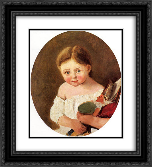 The Youngest Daughter of M. Edouard Delalain 20x22 Black Ornate Wood Framed Art Print Poster with Double Matting by Corot, Jean Baptiste Camille