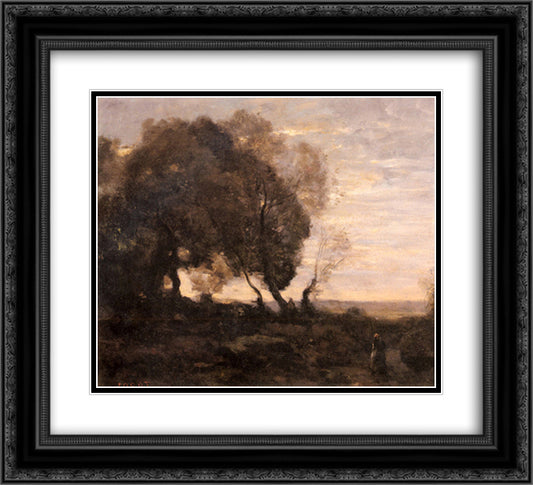 Twisted Trees on a Ridge (Sunset) 22x20 Black Ornate Wood Framed Art Print Poster with Double Matting by Corot, Jean Baptiste Camille