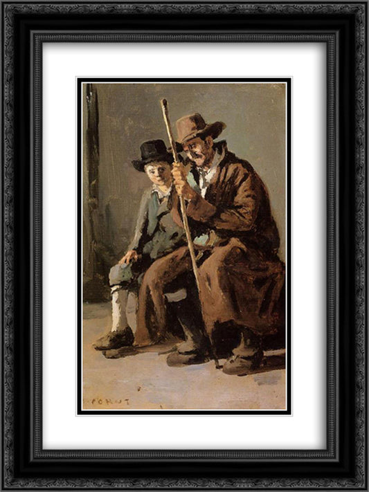 Two Italians, an Old Man and a Young Boy 18x24 Black Ornate Wood Framed Art Print Poster with Double Matting by Corot, Jean Baptiste Camille