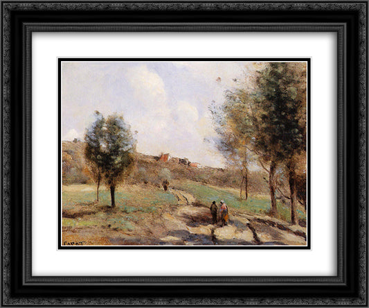 Uphill Road in Courbon 24x20 Black Ornate Wood Framed Art Print Poster with Double Matting by Corot, Jean Baptiste Camille