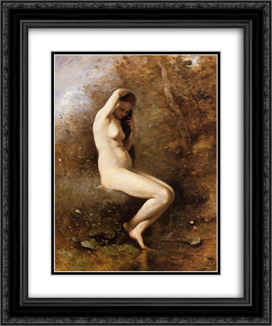 Venus Bathing 20x24 Black Ornate Wood Framed Art Print Poster with Double Matting by Corot, Jean Baptiste Camille