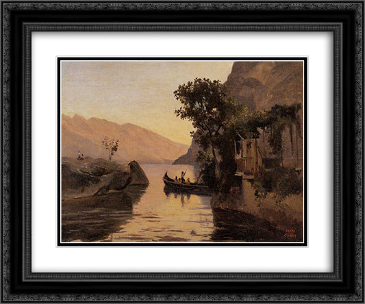 View at Riva, Italian Tyrol 24x20 Black Ornate Wood Framed Art Print Poster with Double Matting by Corot, Jean Baptiste Camille