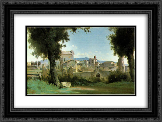 View from the Farnese gardens, Rome 24x18 Black Ornate Wood Framed Art Print Poster with Double Matting by Corot, Jean Baptiste Camille