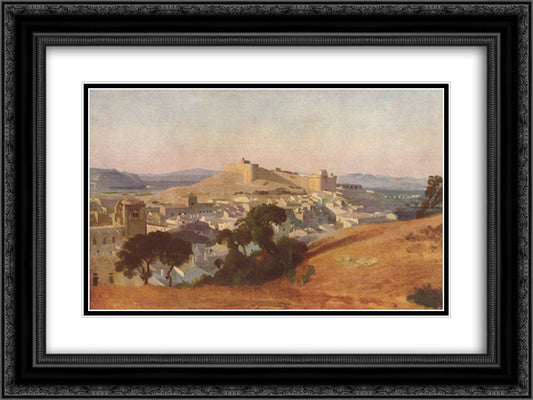 View from Villeneuve Les Avignon, Saint Andre Fort 24x18 Black Ornate Wood Framed Art Print Poster with Double Matting by Corot, Jean Baptiste Camille