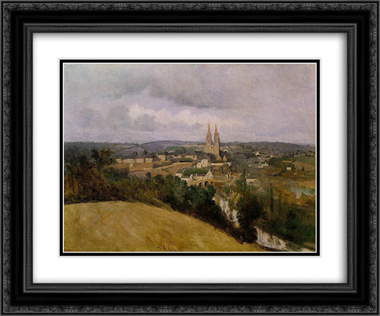 View of Saint Lo with the River Vire in the Foreground 24x20 Black Ornate Wood Framed Art Print Poster with Double Matting by Corot, Jean Baptiste Camille
