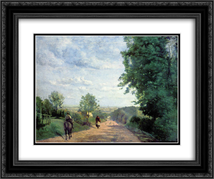 Way to Sevres 24x20 Black Ornate Wood Framed Art Print Poster with Double Matting by Corot, Jean Baptiste Camille