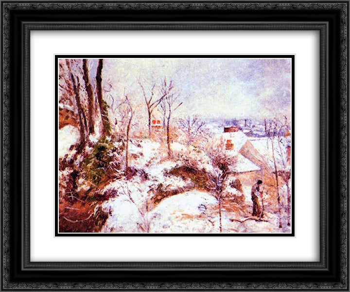 A Cottage in the Snow 24x20 Black Ornate Wood Framed Art Print Poster with Double Matting by Pissarro, Camille