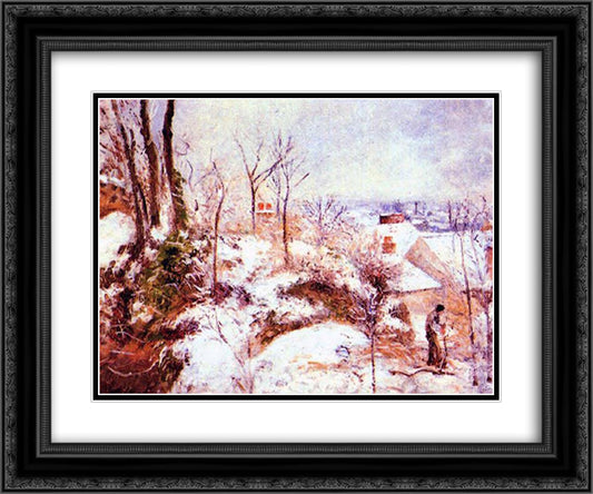 A Cottage in the Snow 24x20 Black Ornate Wood Framed Art Print Poster with Double Matting by Pissarro, Camille