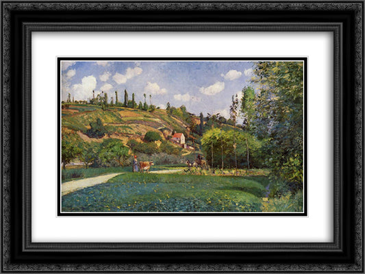 A Cowherd on the Route de Chou, Pontoise 24x18 Black Ornate Wood Framed Art Print Poster with Double Matting by Pissarro, Camille